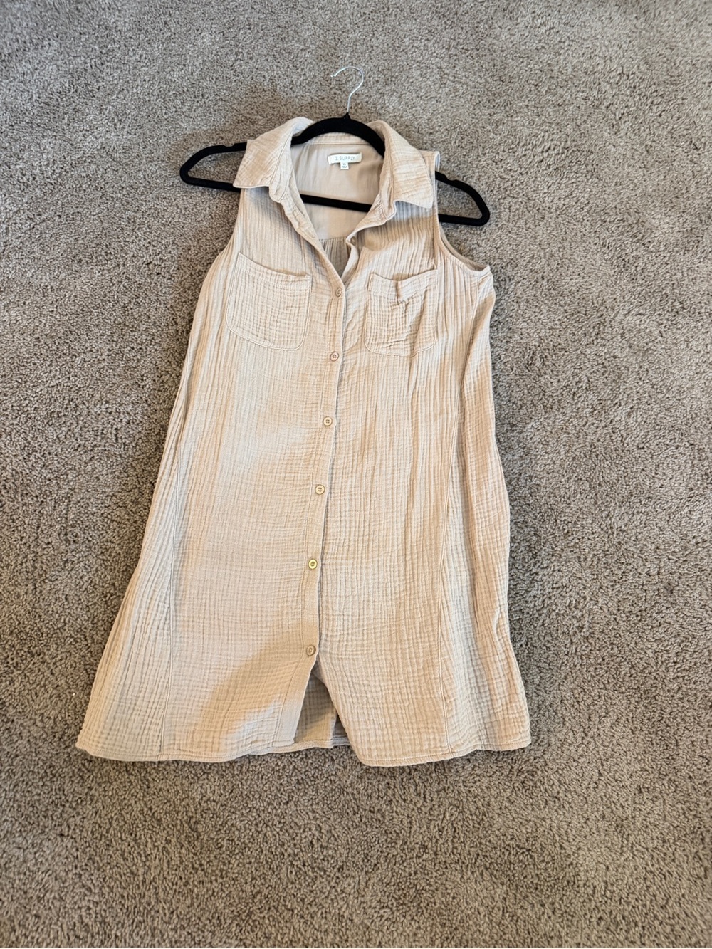 Z Supply Sleeveless Button-Front Mini Dress in Light Beige